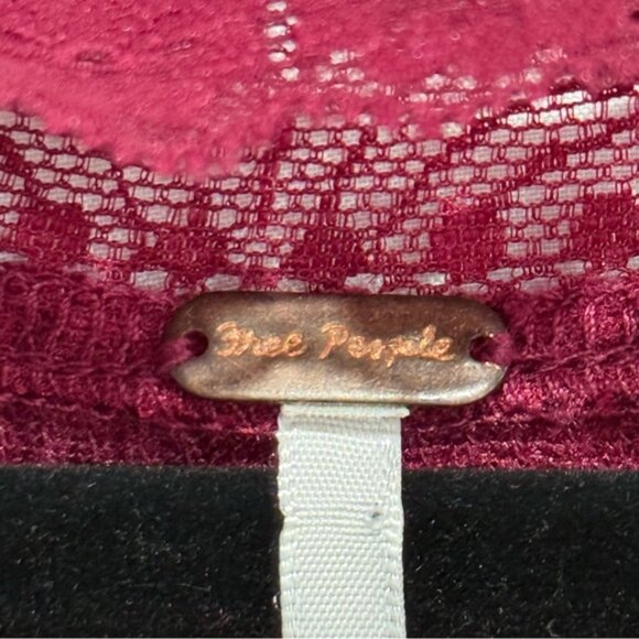 Free People Boho Lace Trim Deep V Fit & Flare Dress Velvet Burnout Pockets Fall - Picture 7 of 16